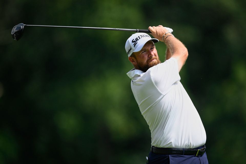 Shane Lowry hits from the seventh tee during the first round of the BMW Championship golf tournament in Owings Mills, Md. (AP Photo/Nick Wass)